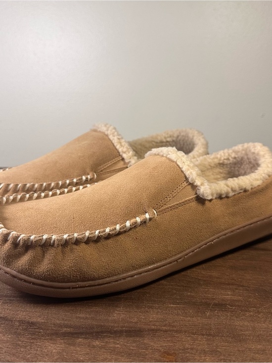 Minnetonka Sam Slipper Moccasins 41791 Men’s 14 Brown Leather Sherpa Lined